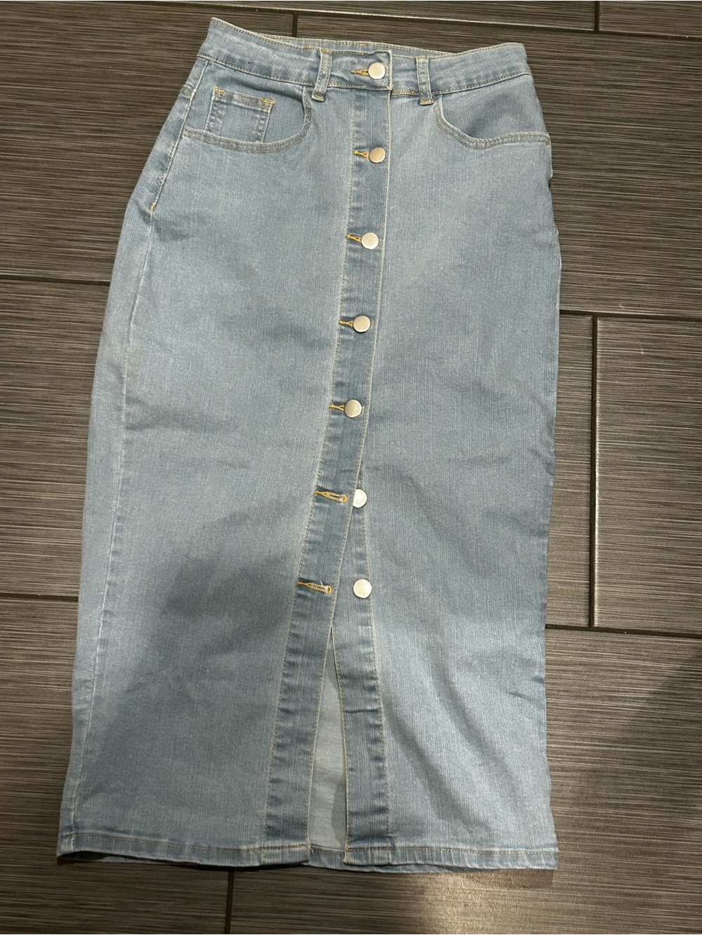 SHEIN Light Blue Button-Front Denim Midi Skirt